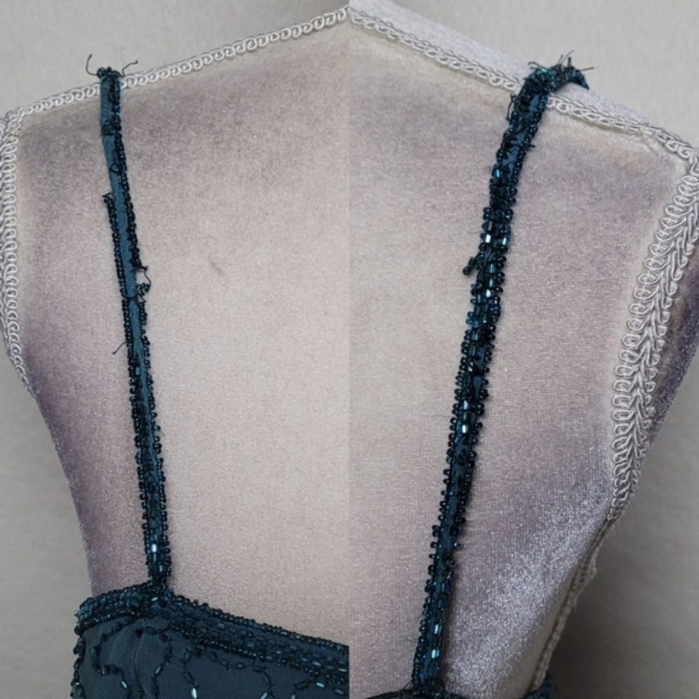 Laurence Kazar 90s Vintage Teal Ombre Beaded Silk Backless Maxi Formal Dress 8 - Picture 12 of 12